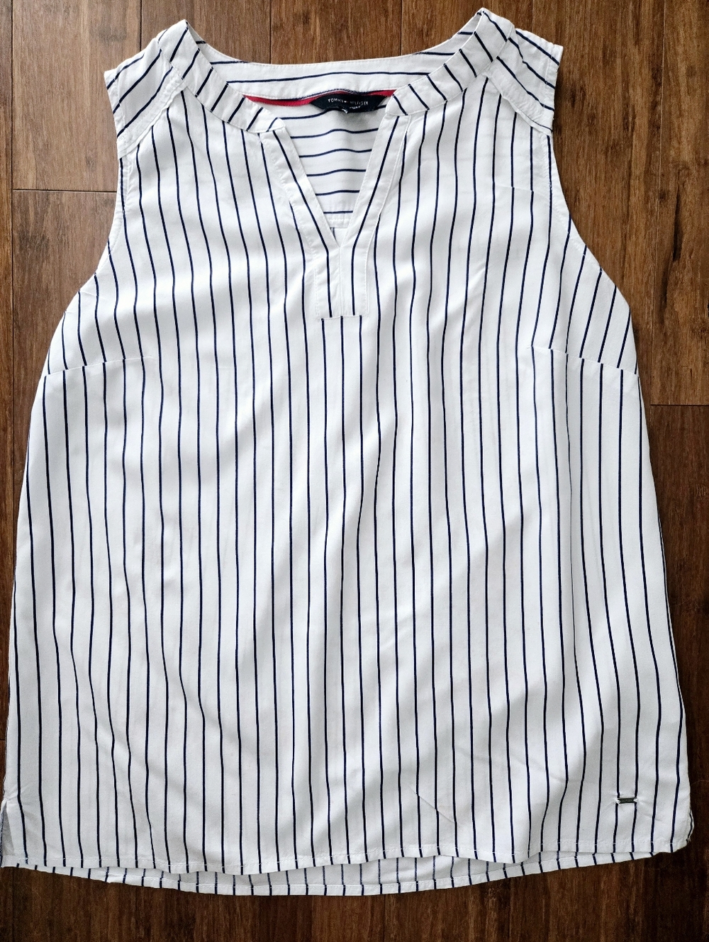Tommy Hilfiger Striped Sleeveless Split-Neck Top